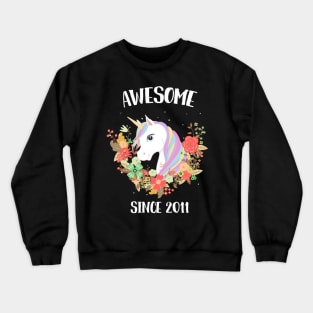 Awesome Since 2011 unicorn Birthday 9 Years Old Gift Crewneck Sweatshirt